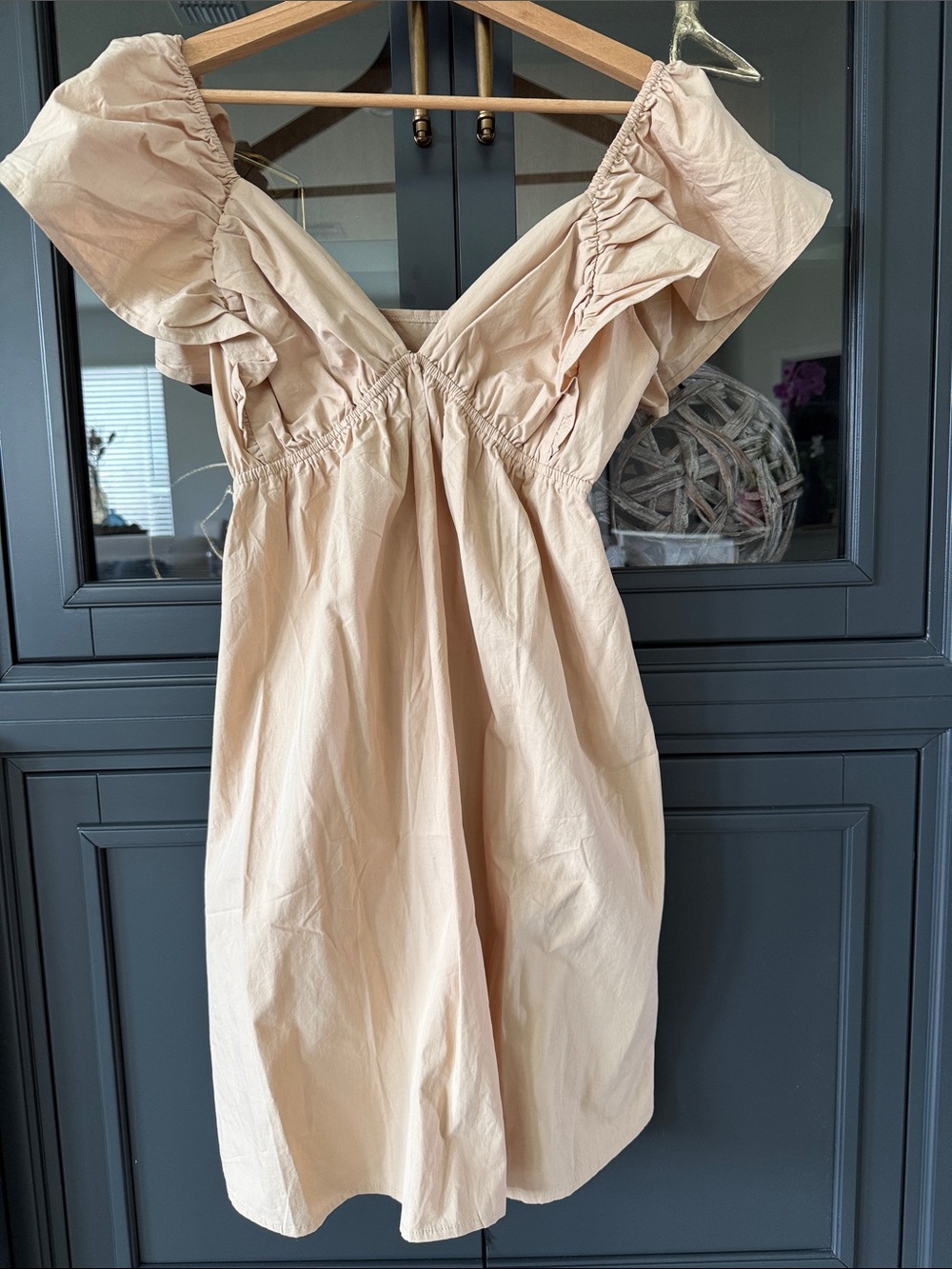 Tan Ruffle-Sleeve Women's Dress
